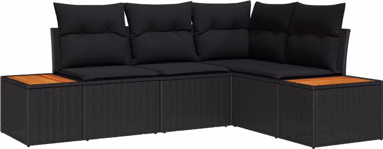 Set Divano da Giardino con cuscino 5 pcs Nero Poly Rattan