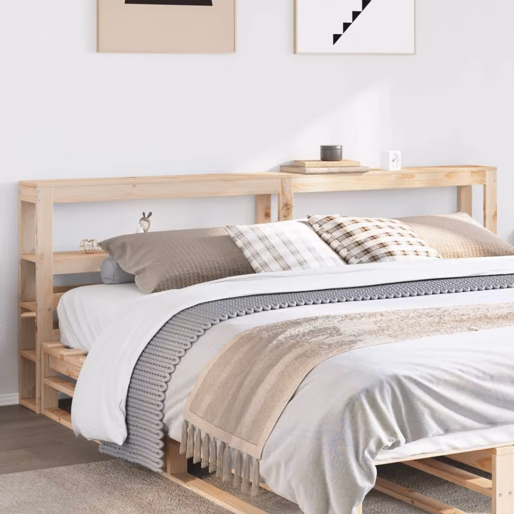 vidaXL Testiera con Ripiani Integrati in Legno Massello di Pino Marrone per Letto 180x200 cm – 1