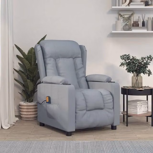 Divano Sedia-Poltrona Massaggiante in Tessuto Grigio Chiaro con Braccioli e Reclinabile Design Moderno