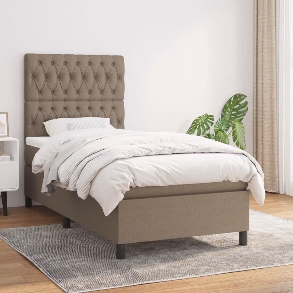 The Living Store Letto a molle con materasso Taupe 90x190 cm in tessuto