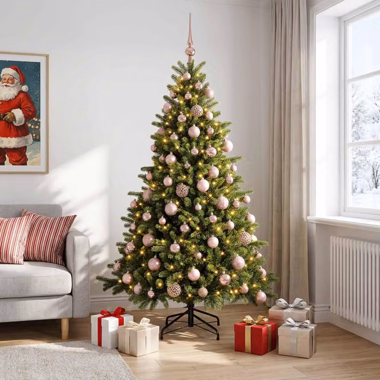 Albero di Natale artificiale con decorazioni a forma di sfera, altezza 240 cm, 300 luci LED