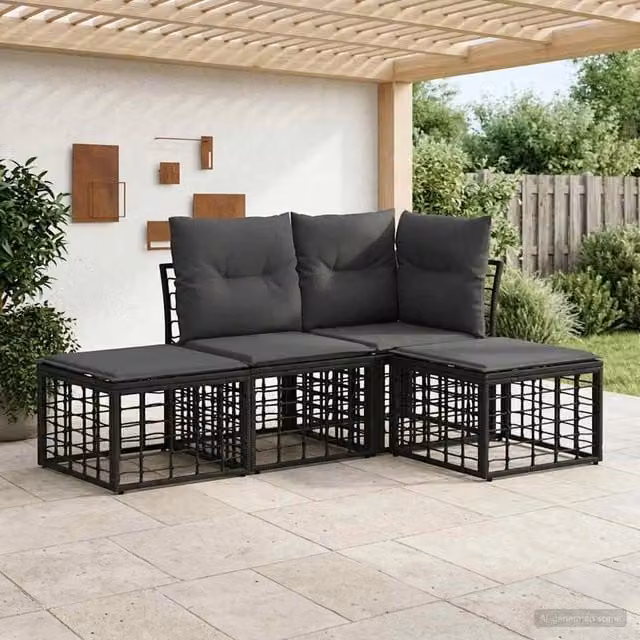 Set di divani da esterno Nero Poliestere 3437443