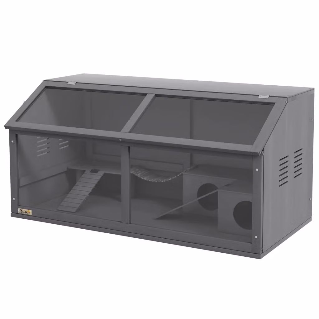 Gabbia per piccoli animali e roditori Zephmum colore grigio legno L 100 cm x P 52 cm x H 50 cm – 2