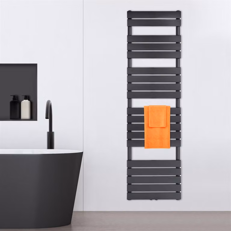 VILSTEIN radiatore da bagno, radiatore da bagno, radiatore per asciugamani attacco laterale e attacco centrale, radiatore da bagno a pannello piatto, radiatore per asciugamani a pannello, nero, 954W, 180x50 cm