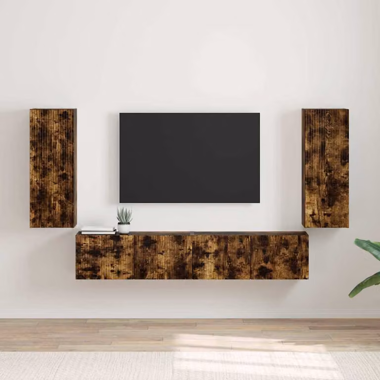 Set di 2 mobili TV da parete vidaXL in legno ingegnerizzato Rovere fumé, marrone, L: 80,0 cm, P: 31,0 cm, H: 30,0 cm