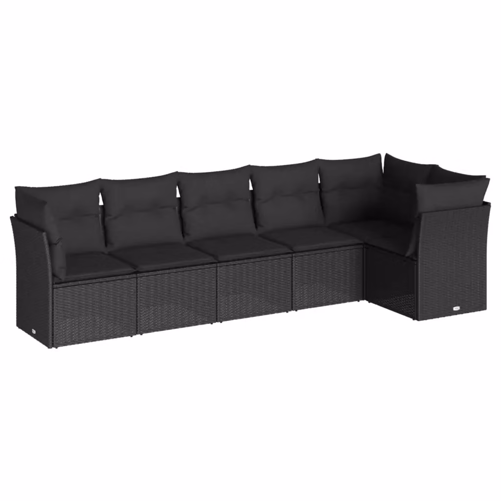 Set Divano da Giardino a L vidaXL in Polyrattan Nero con 6 Cuscini Imbottiti e Coperture Rimosse – 2