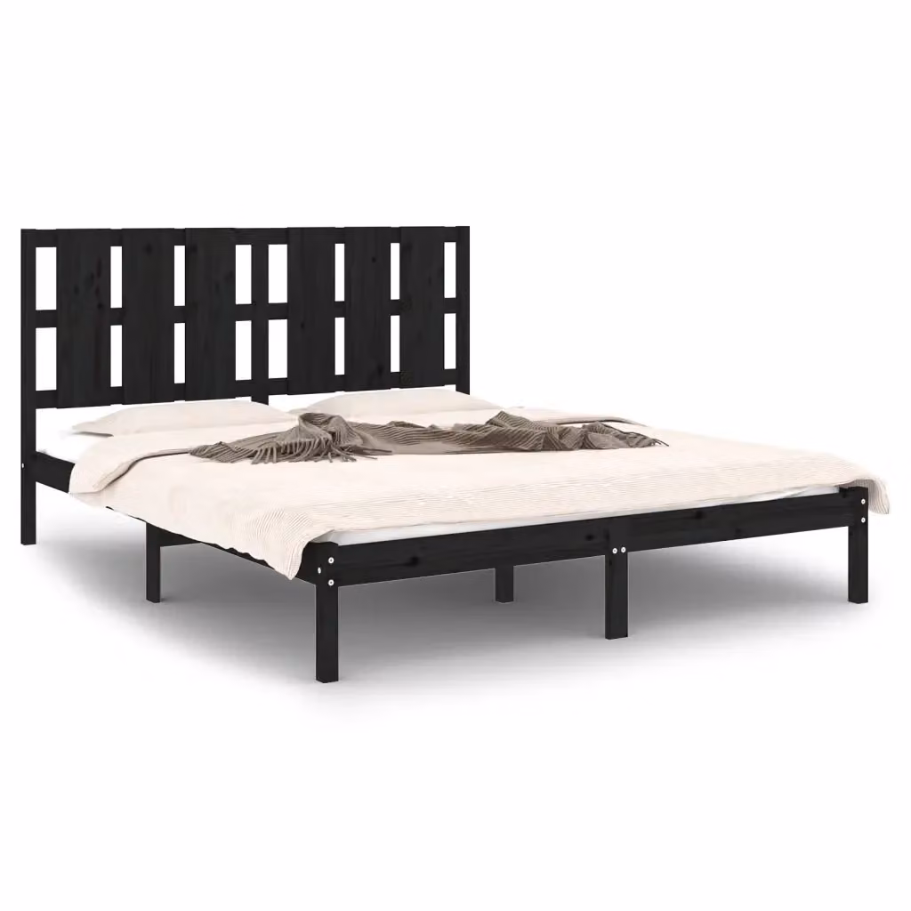 Letto King Size Moderno vidaXL in Legno di Pino Nero L/P/H: 205.5 x 150 x 155.5 cm – 2