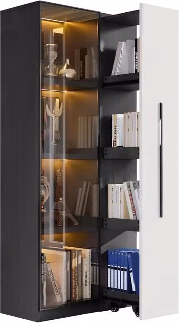 Vetrina Chicfurn moderna con ante in vetro, illuminazione LED integrata e cassetto, ideale per soggiorno, sala da pranzo o cucina, in MDF, L: 70 cm, P: 40 cm, H: 160 cm