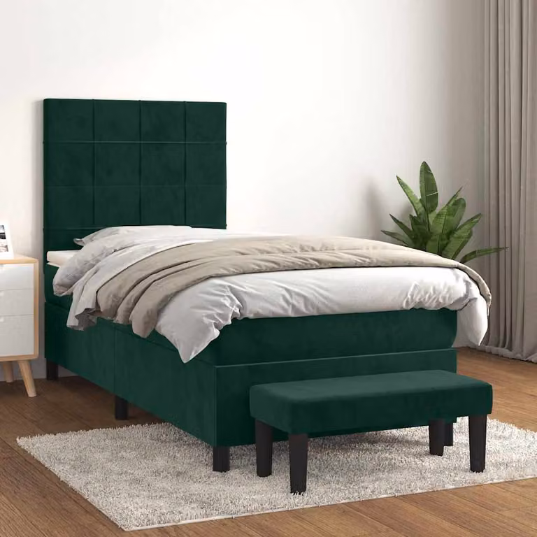 vidaXL Giroletto a Molle Ibrido con Materasso in Velluto Verde Scuro L/P/H: 200 x 90 x 128 cm