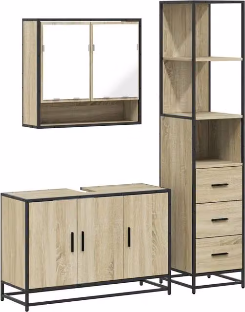 Set Mobili da Bagno | Armadio da bagno 3 pz Rovere Sonoma in Legno Multistrato