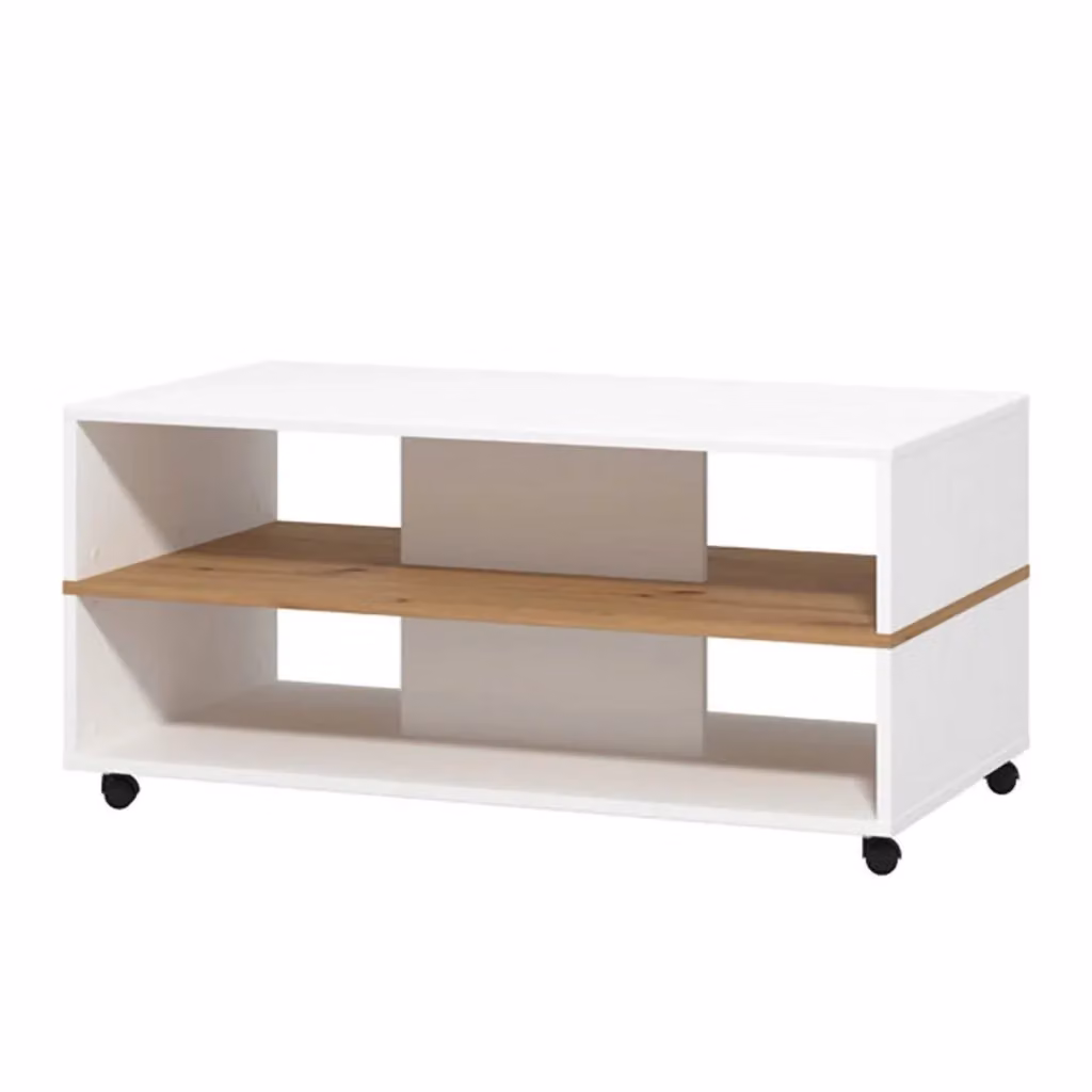 Tavolino da salotto Erice DMORA con ruote, Bianco e Marrone, L: 101 cm, P: 54.5 cm, H: 47.5 cm – 2