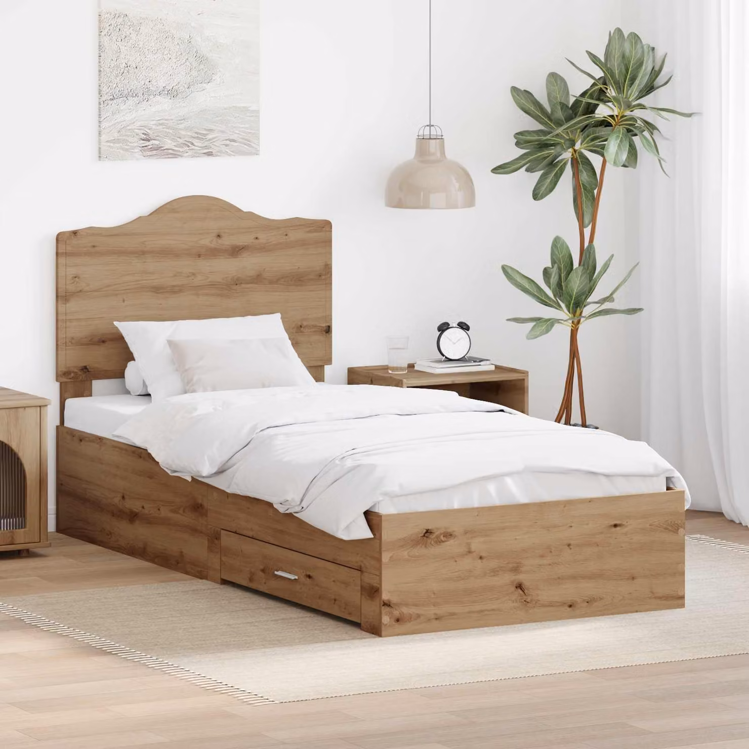 Struttura letto moderna vidaXL in legno color rovere con cassetti L 90 x P 200 x H 210 cm