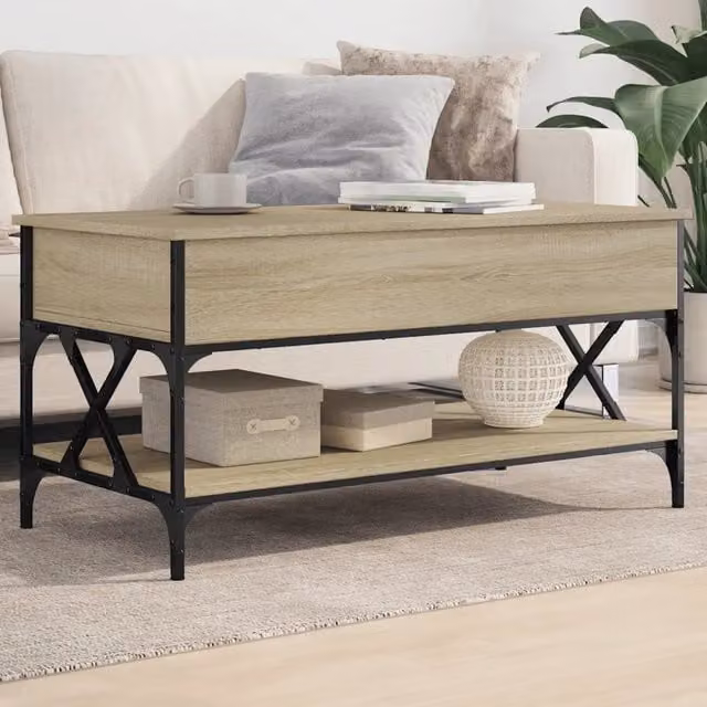 Tavolino Salotto-Tavolino da soggiorno-Tavolo Rovere Sonoma 100x50x50 cm Multistrato Metallo