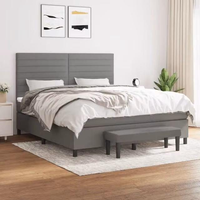 vidaXL Letto Ibrido con Giroletto a Molle e Materasso in Tessuto Grigio e Bianco L/P: 180 x 200 cm – 1