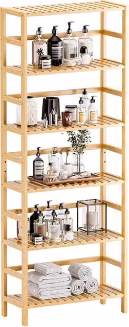 Libreria a 6 livelli in bambù - Libreria da appendere al muro e regolabile - Materiale naturale