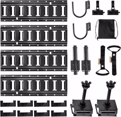 VEVOR Kit di 4 Binari di Fissaggio E-track in Acciaio Nero per Garage, Motociclette, Furgoni e Rimorchi, Lunghezza: 406,4 mm