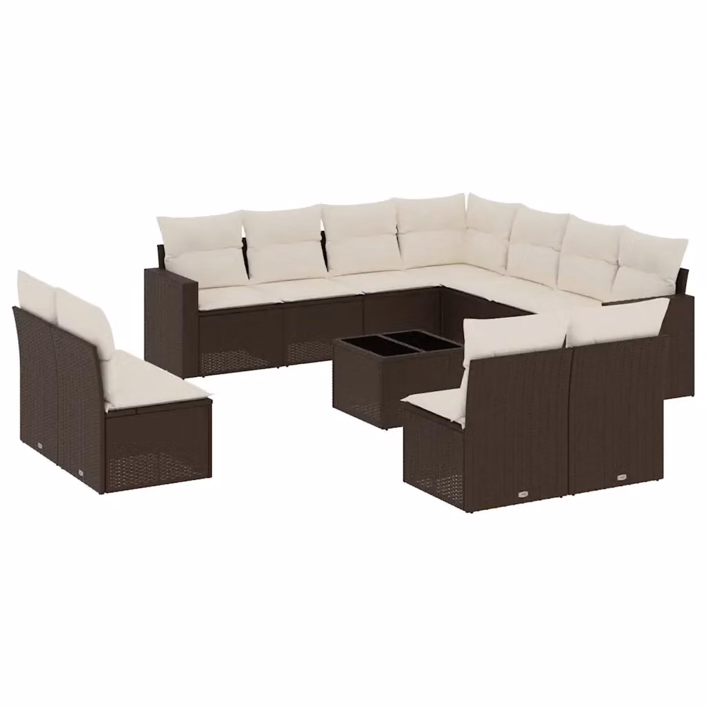Set di divani da giardino VIDAXL in polyrattan marrone con 12 pezzi e cuscini per 12 persone – 2