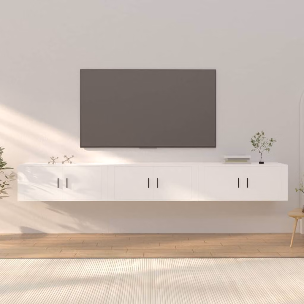 Set di 3 mobili porta TV da parete vidaXL in stile classico, colore bianco, L: 100 cm, P: 40 cm, H: 34,5 cm