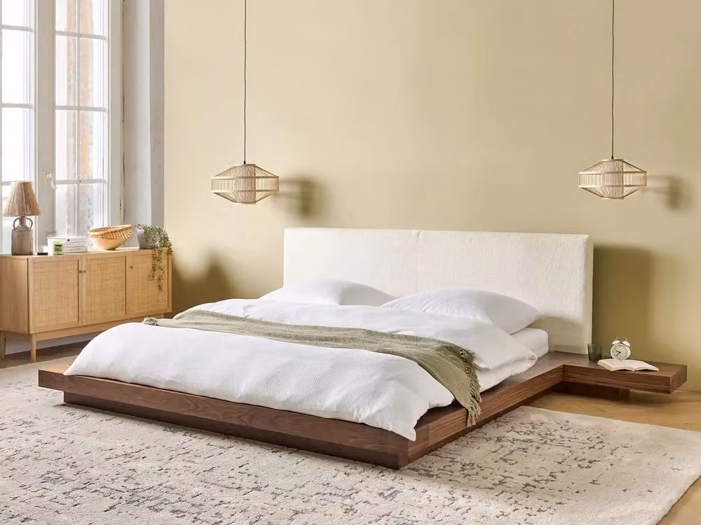 Letto ad acqua BELIANI in stile giapponese con testiera in bouclé marrone, L/P: 180 x 200 cm – 2