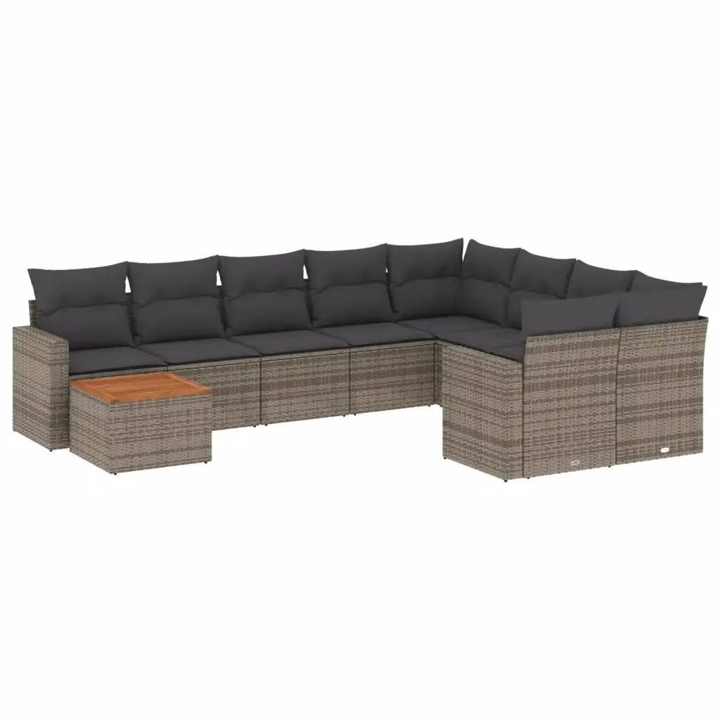 vidaXL Set Divano da Giardino a L 10 pz Grigio con Cuscini in Polyrattan e Acciaio Verniciato a Polvere – 2