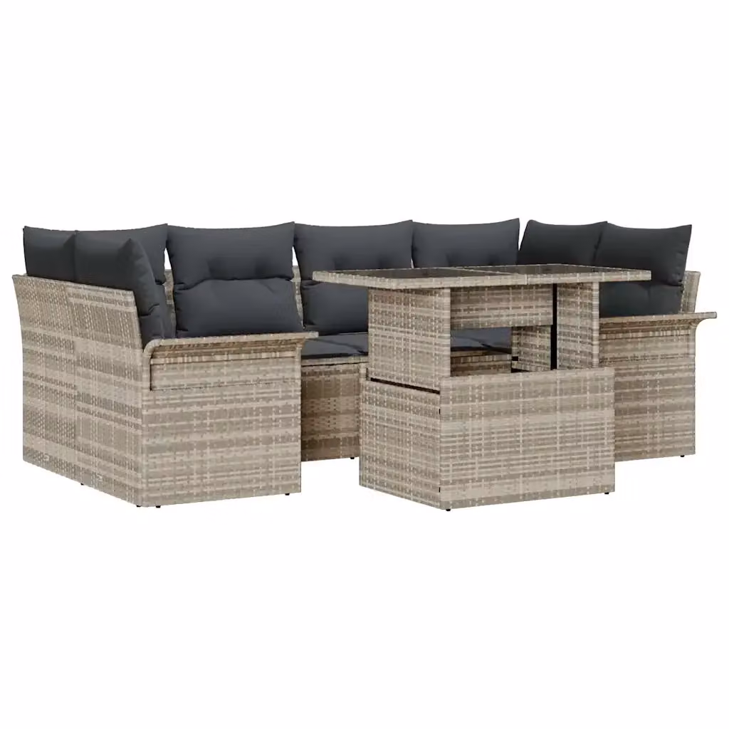 Set Divano da Giardino vidaXL 7 Pezzi a Forma di U Grigio con Tavolino e Cuscini in Rattan e Metallo – 2