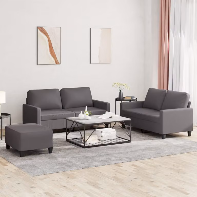 Maison Exclusive - Set divano 3 pezzi con cuscini, grigio, ecopelle