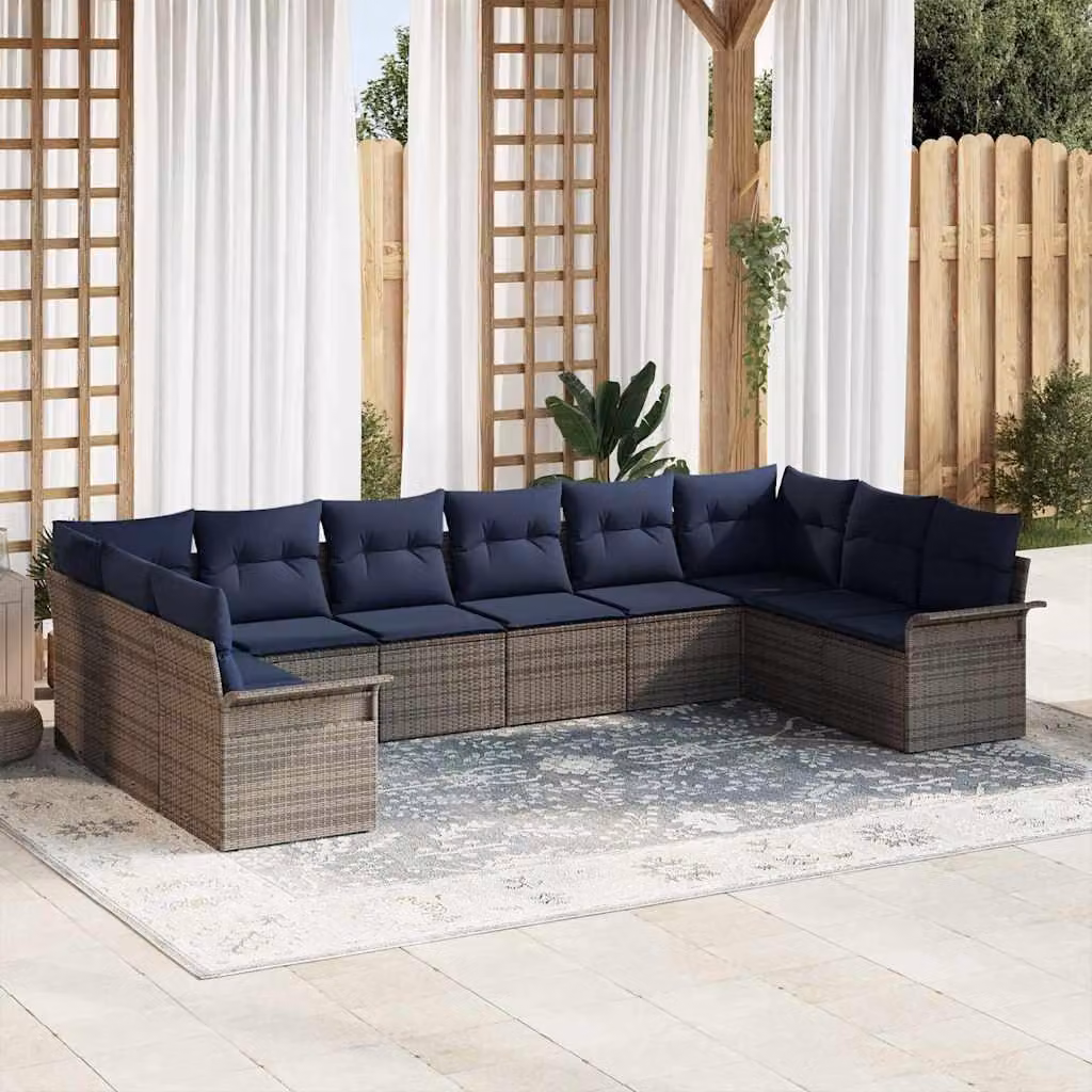 Maison Exclusive - Set da giardino composto da 10 pezzi, divano in rattan sintetico color grigio chiaro