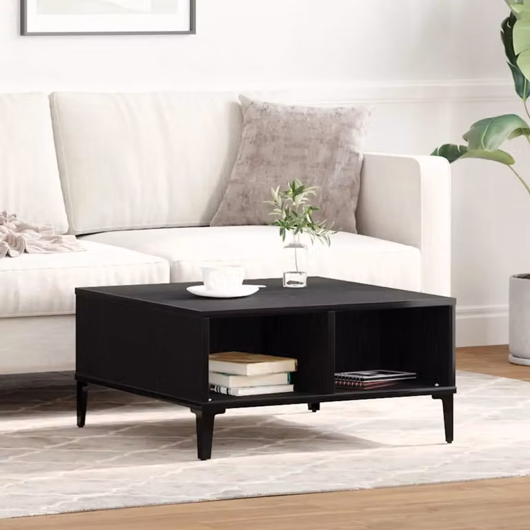 vidaXL Tavolino da salotto moderno quadrato in rovere e nero L/P/H: 60 x 60 x 30 cm