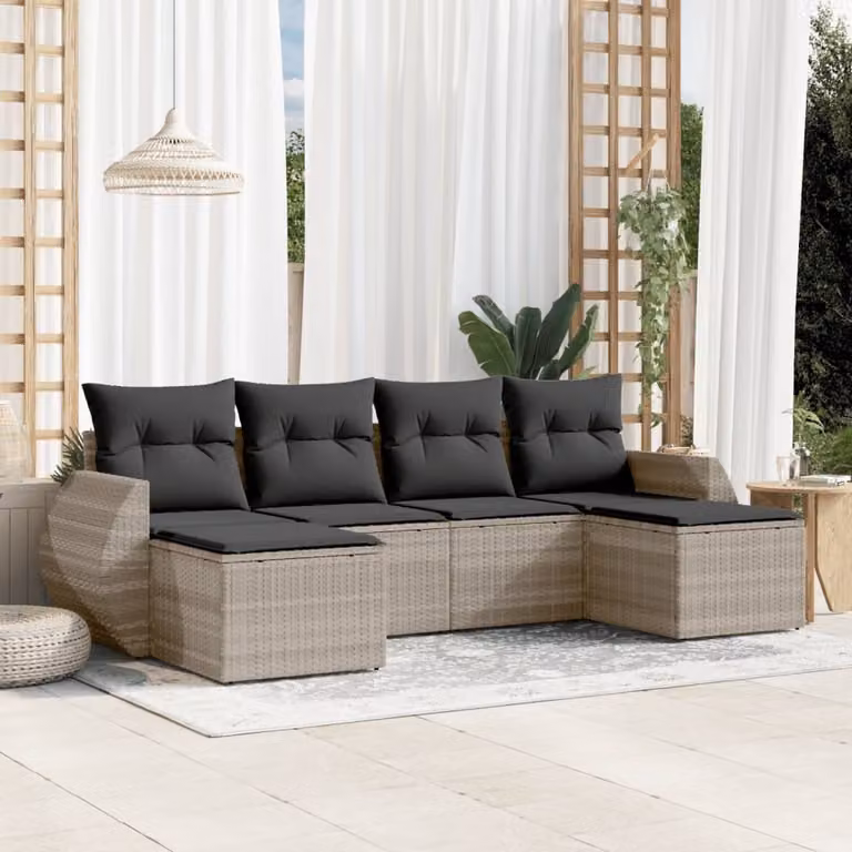 Maison Exclusive - Set Divano da Giardino 6pz con Cuscini Grigio Chiaro Polyrattan