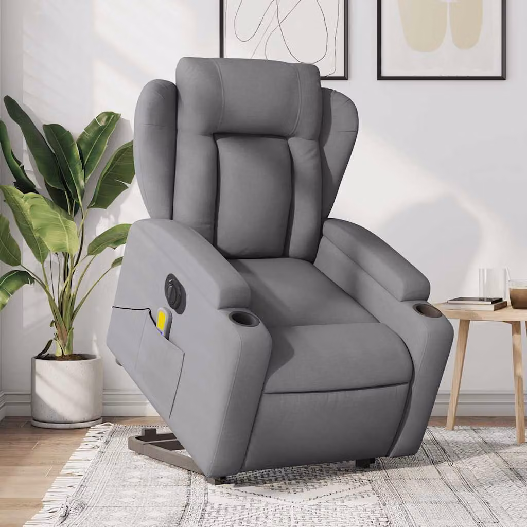 Poltrona Alzapersona con Massaggio vidaXL in Tessuto Grigio per Senior – 1