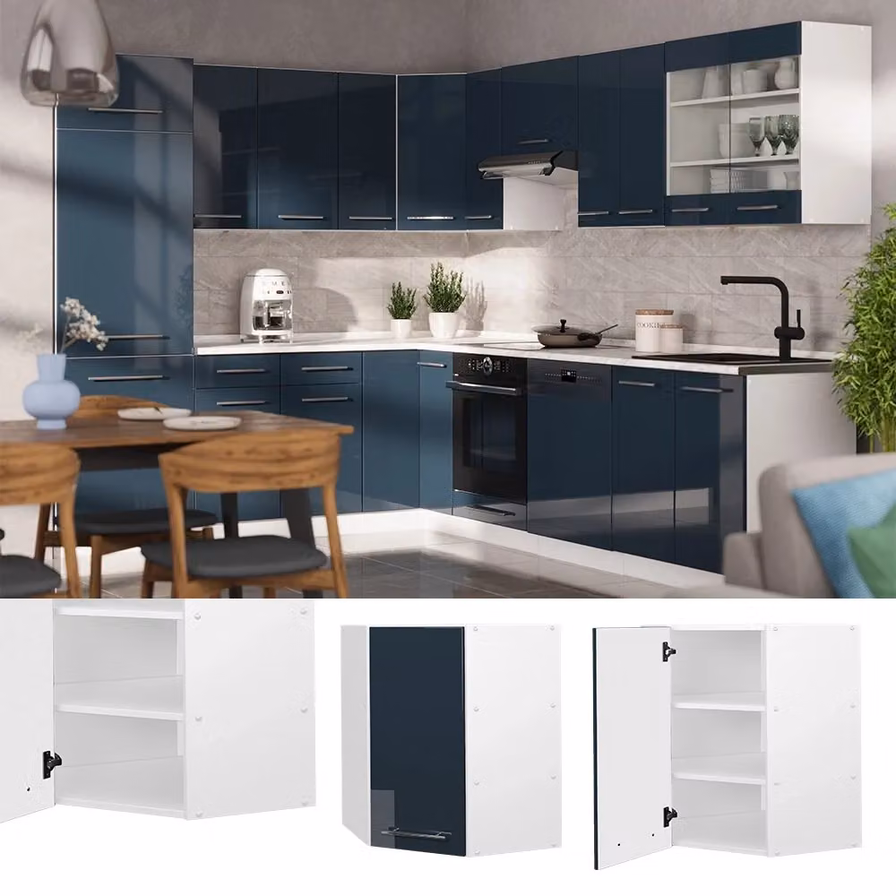 Mobile angolare da cucina Vicco Fame-Line Blu scuro lucido e Bianco L: 57 cm, H: 72 cm, P: 34,1 cm – 2