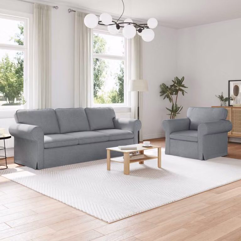 Set di 2 divani vidaXL moderni in tessuto grigio con struttura in metallo L: 215 cm, P: 80 cm, H: 82 cm