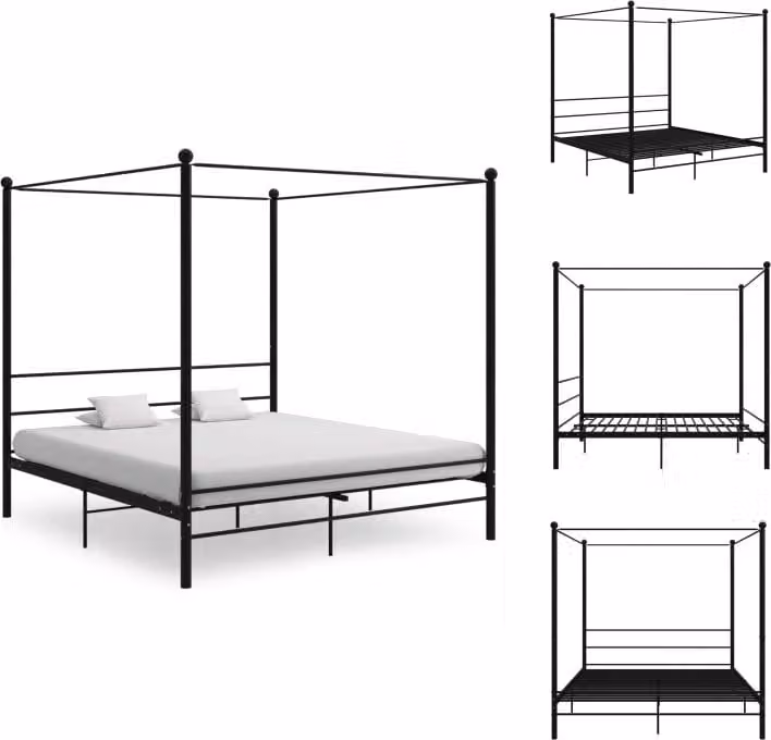 vidaXL Letto a baldacchino in metallo nero 180x200 cm - Letti & reti