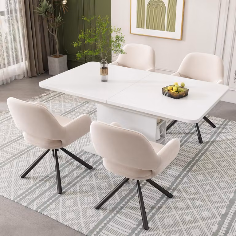 Sedia girevole, rivestita in velluto, set da 2, con braccioli, design moderno e minimalista, ideale per la sala da pranzo, colore beige