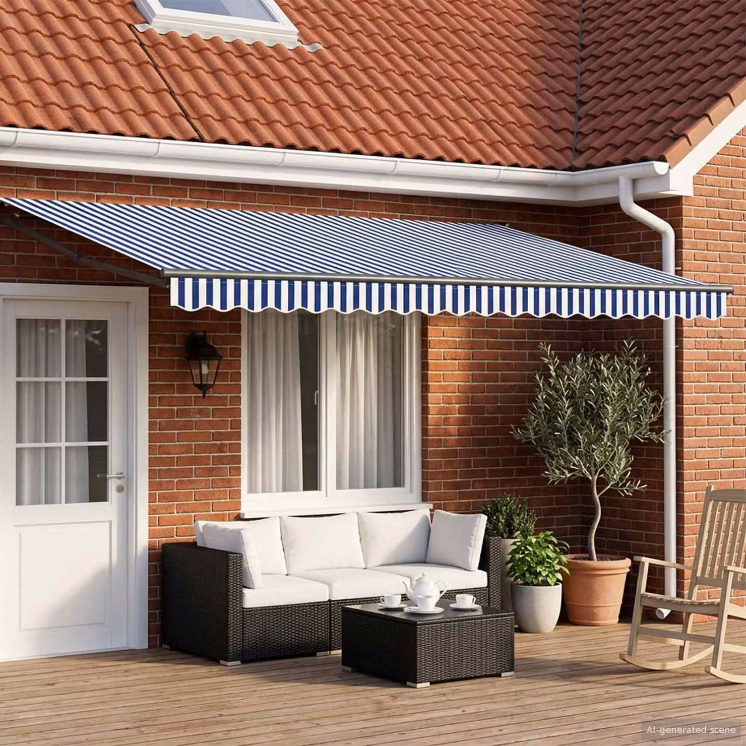 Tenda retrattile manuale con LED vidaXL, Bianco, Blu e Antracite, L: 4 m, P: 3 m