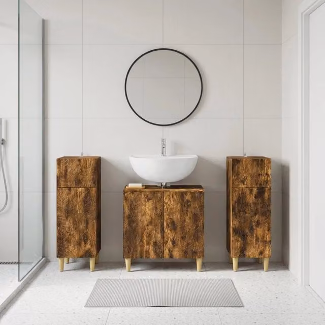 Set di armadietti da bagno in 3 pezzi DELFT Rovere Fumo 3418031