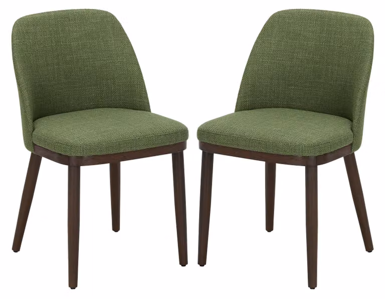COLAMY Set da 2 sedie da pranzo – Sedie di design con rivestimento in tessuto e gambe in legno massello, ideali per il soggiorno, la cucina o la sala da pranzo – Verde