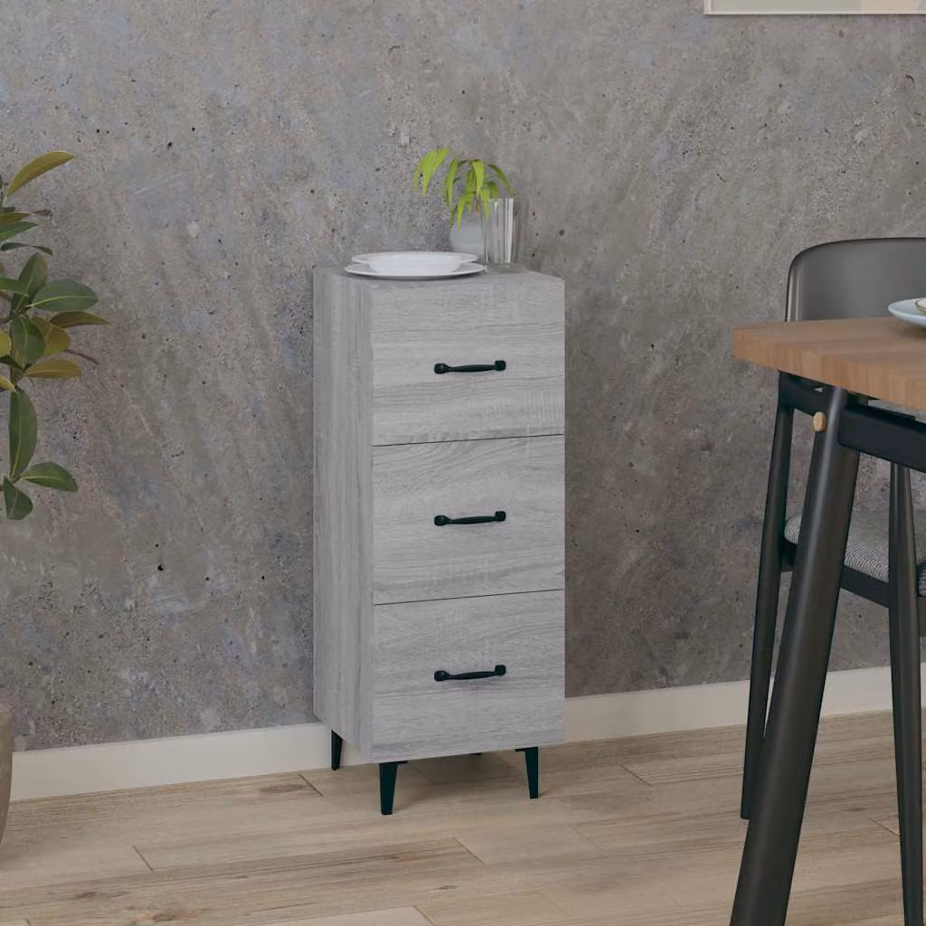 Credenza vidaXL in legno multistrato e metallo, Grigio, L 34,5 cm x P 34 cm x H 90 cm