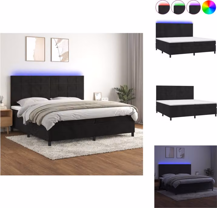 vidaXL Letto a molle con materasso e LED nero 200x200 cm in velluto - Letti e strutture letto