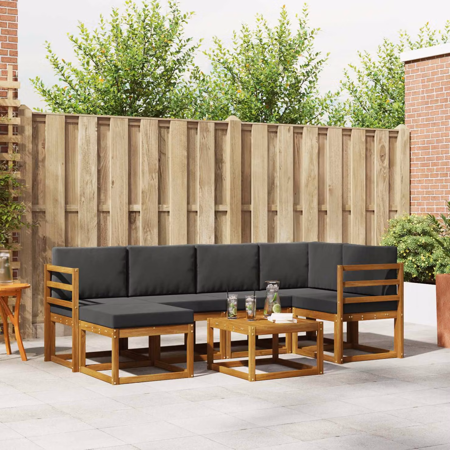 Set di divani da esterno vidaXL 7 pz in legno di acacia con cuscini, beige e antracite