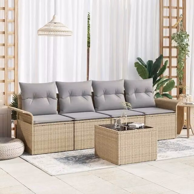 Set Divano da Giardino 5 pz Beige e grigio polyrattan 3353899