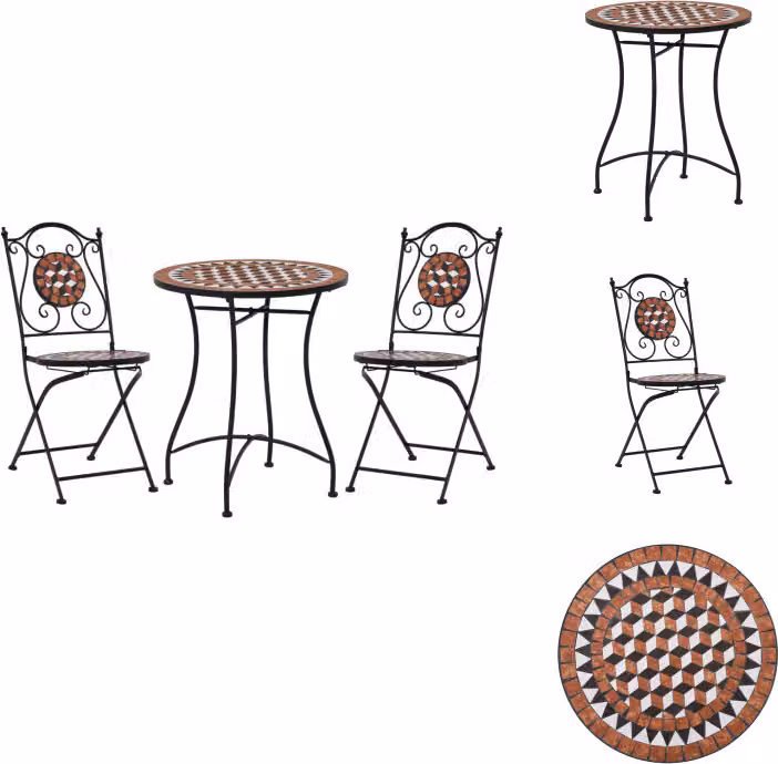 vidaXL Set bistrot 3 pezzi in Vetroceramica mosaico terracotta - Set di mobili da giardino