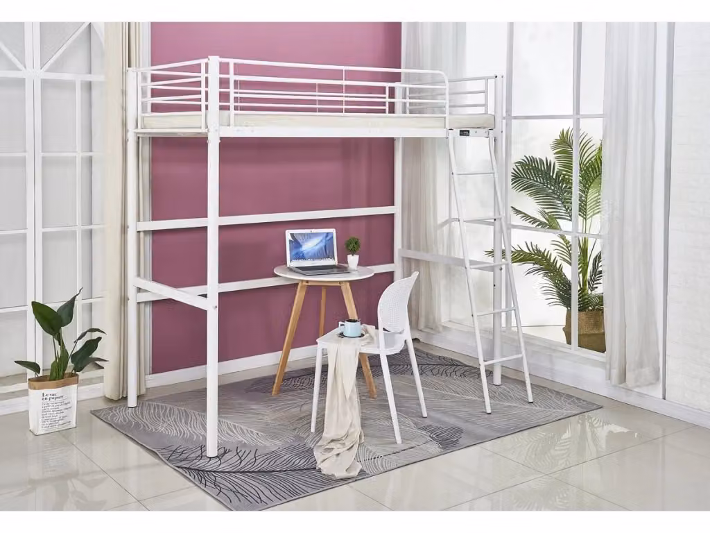 Letto a soppalco singolo in metallo con scala per bambini, bianco, L/P/H: 190 x 90 x 152 cm – 2