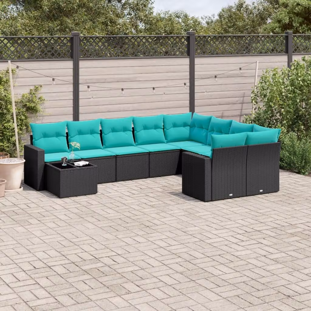 Maison Exclusive - Set Divani da Giardino 10 pz con Cuscini Nero in Polyrattan