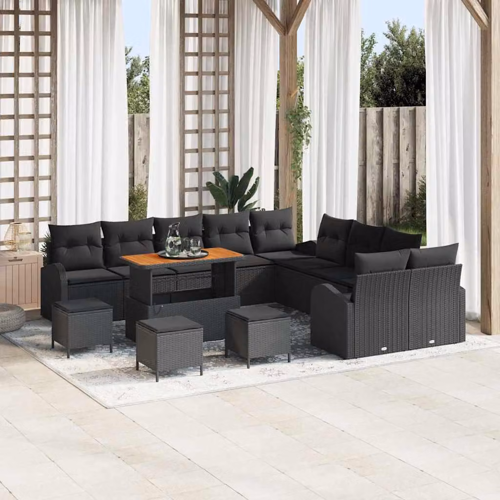 Maison Exclusive - Set da giardino composto da 14 pezzi, divano in rattan sintetico nero