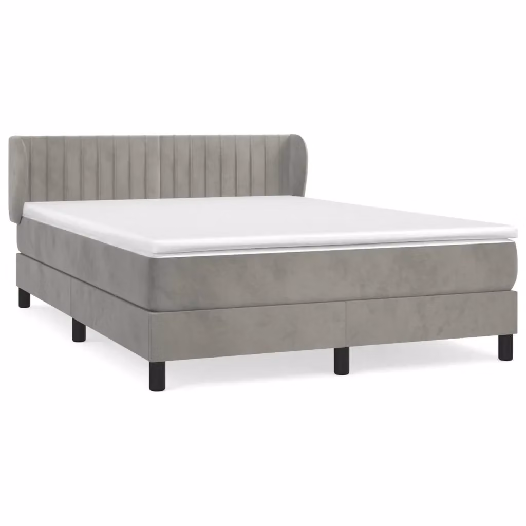 Letto Ibrido vidaXL con Giroletto a Molle e Materasso in Velluto Grigio Chiaro e Bianco, Struttura in Legno di Larice, L/P/H: 193 x 147 x 88 cm, Dimensioni Materasso: 140 x 190 cm – 2