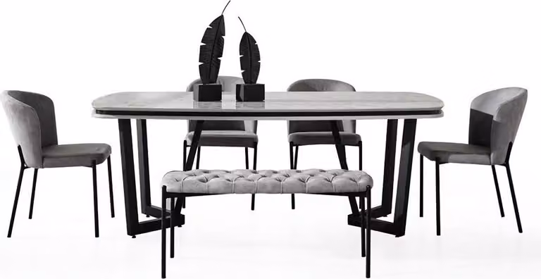 Modern Esstisch Bequem 4x Stühle Tische Hocker Grau Esszimmergarniture