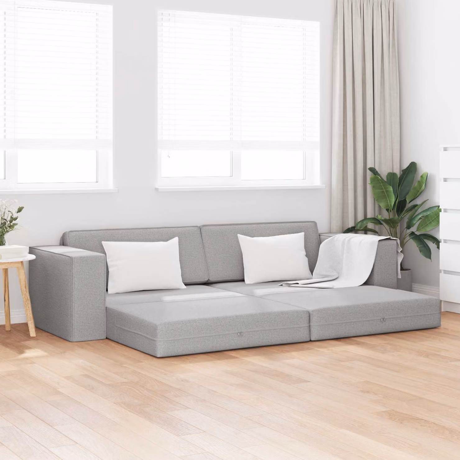 Divano letto vidaXL moderno in tessuto Grigio con struttura in metallo e legno L: 245 cm, P: 78 cm, H: 77 cm