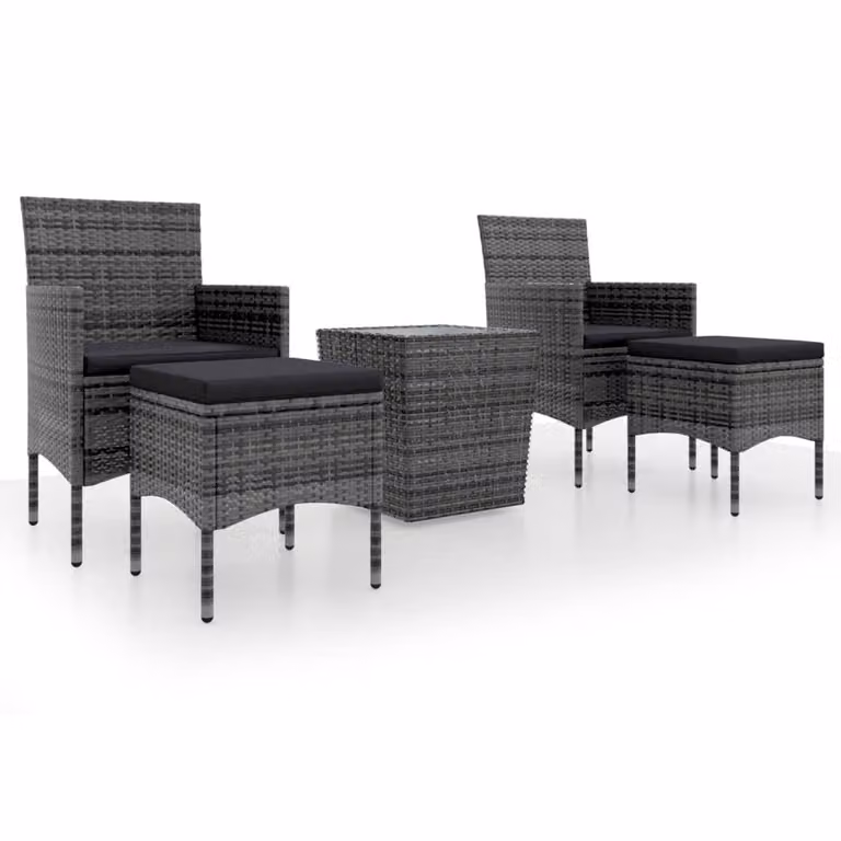 Set Bistrot da Giardino 5pz Polyrattan e Vetro Temperato Grigio