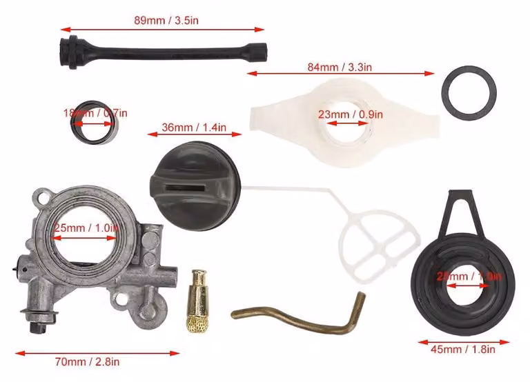 Kit di ingranaggi per pompa dell'olio compatibile con motoseghe 372XP, 365, 371, 385, 390, 362, 570, 575, 576. Kit filtro per tubo di alimentazione. Ricambi per motoseghe. Confezione multipla
